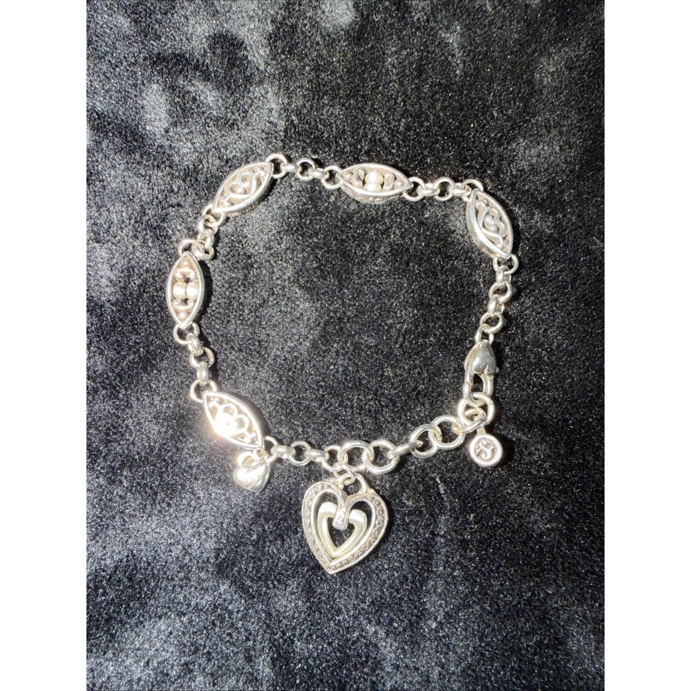 Brighton Ellington Heart Charm Love Hope Peace Bracelet Silver Tone